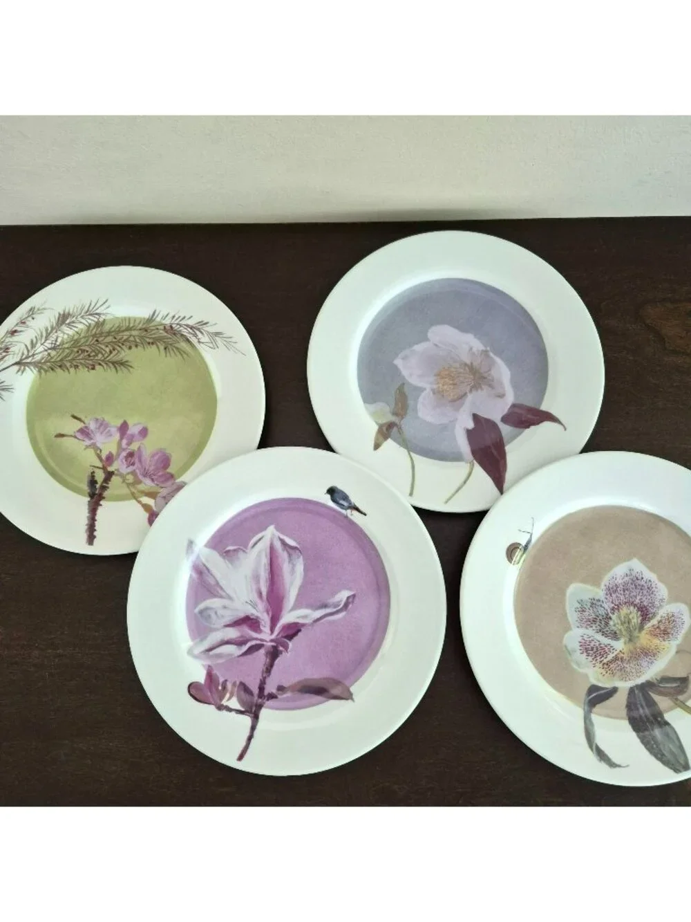 Marshall Fields Botanical Salad Plate Set, Cherry Blossom and Magnolia Flowers